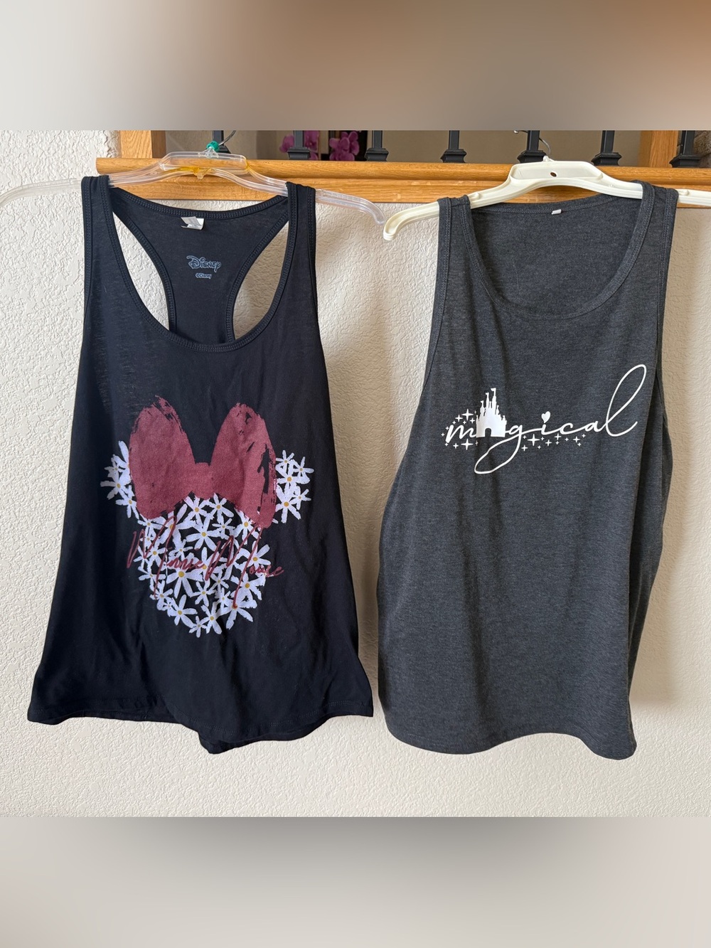 Disney Women’s Black Dark Gray Minnie Floral and 'Magical' Tank Tops XXL Bundle